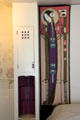 Replica of embroidered silk panel by Margaret Macdonald & other details of C.R. Mackintosh's designs in main bedroom at Hill House. Helensburgh, Scotland.