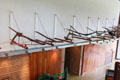 Collection of simple ploughs at National Museum of Rural Life. Kittochside, Scotland.