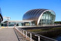 IMAX cinema walkway, dome & quay at Glasgow Science Centre. Glasgow, Scotland.