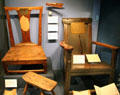 Chairs of Burn's parents with Agnes's nursing chair & William's armchair at Robert Burns Birthplace Museum. Alloway, Scotland.