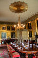 Chandelier over dining table in State Dining Room at Hopetoun House. Queensferry, Scotland.
