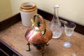 Copper & brass teapot with warming candle in service area at Hopetoun House. Queensferry, Scotland.