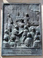 Queen Victoria statue plaque shows her entering Leith. Edinburgh, Scotland.