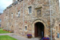 Coat of arms over entrance at Mary Queen of Scots House. Jedburgh, Scotland