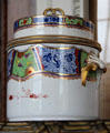 Antique porcelain ice cream or fruit cooler in green & blue pattern at Manderston House. Duns, Scotland.