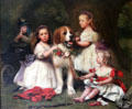 Sir James Miller with sisters Amy & Evelyn, brother William & dog Lion family painting by Charles Luytens at Manderston House. Duns, Scotland