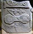 Stone with Pictish double disk & Z-rod symbol at St Vigeans Museum. Arbroath, Scotland