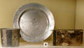 Aluminum cup & plate + Bovril Pemmican used on Antarctic expedition at RRS Discovery Museum. Dundee, Scotland.
