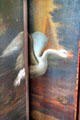 Goose detail on screen painted with country scene in dining room at Glamis Castle. Angus, Scotland.