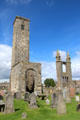 St Rule's Tower & ruins of St Andrews Cathedral over burial ground. St Andrews, Scotland.