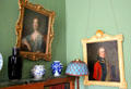 Portraits & blue Chinese porcelain in library at Hill of Tarvit Mansion. Cupar, Scotland.