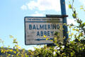Sign to Balmerino Abbey run by National Trust for Scotland. Balmerino, Scotland.