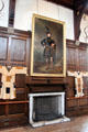 Portrait of James Moray, 16th Laird of Abercairny over Ballroom fireplace flanked by pikes at Blair Castle. Pitlochry, Scotland.