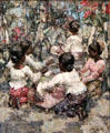 Lace Makers, Ceylon painting by Edward Atkinson Hornel of Glasgow Boys at Broughton House. Kirkcudbright, Scotland.
