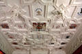 Sculpted plaster ceiling with crests & pendants in dining room at Fyvie Castle. Turriff, Scotland.