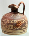 Greek earthenware Oinochoe with red-figure lion & goose at Potteries Museum & Art Gallery. Hanley, Stoke-on-Trent, England.
