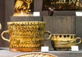 Slipware posset pot & bowl made in North Straffordshire at Potteries Museum & Art Gallery. Hanley, Stoke-on-Trent, England.