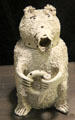 Bear jug where body is jug & head is cup covered with shreds of clay as fur made in North Straffordshire at Potteries Museum & Art Gallery. Hanley, Stoke-on-Trent, England.