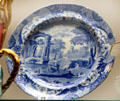 Transfer printed blue plate pattern 'Italian' by Spode of Stoke-upon-Trent at Potteries Museum & Art Gallery. Hanley, Stoke-on-Trent, England.