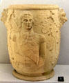 Terracotta wine cooler molded with portrait of Admiral Lord Nelson by Davenport at Potteries Museum & Art Gallery. Hanley, Stoke-on-Trent, England.
