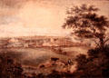 View of Etruria including Bank House built for Thomas Bentley watercolor at World of Wedgwood. Barlaston, Stoke, England.