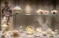 Collection of Wedgwood creamware decorated with cutouts, painting & appliqués at World of Wedgwood. Barlaston, Stoke, England.
