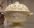 Queen's Ware covered basket by Wedgwood at World of Wedgwood. Barlaston, Stoke, England.