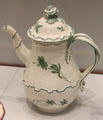 Queen's Ware hand-painted coffeepot by Wedgwood at World of Wedgwood. Barlaston, Stoke, England.