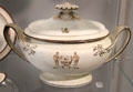 Queen's Ware soup tureen with armorial crest by Wedgwood at World of Wedgwood. Barlaston, Stoke, England.