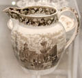 Wedgwood creamware brown Ferrara pattern transfer printed jug at World of Wedgwood. Barlaston, Stoke, England.