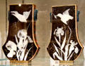 Wedgwood banjo shape vases decorated with birds & irises by Frederick Rhead at World of Wedgwood. Barlaston, Stoke, England.
