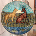 Leopard & Stag tin-glazed earthenware dish by William De Morgan in private collection. England.