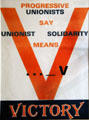 Progressive Unionists say Unionist Solidarity means Victory poster at Linen Hall Library. Belfast, Northern Ireland.