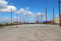 Poles mark slipway where Titanic was built at Harland & Wolff shipyard. Belfast, Northern Ireland.