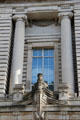 Detail of older building of Ulster Museum with neoclassical figure. Belfast, Northern Ireland.