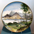 Earthenware landscape painted wall plaque by Eugene Sheerin for Belleek at Ulster Museum. Belfast, Northern Ireland.