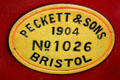 Tyrone steam locomotive maker's plate by Peckett & Sons of Bristol at Giant's Causeway & Bushmills Railway. Northern Ireland.