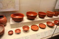 Collection of Roman era Samian Ware, red-gloss pottery made in Gaul & imported in large amounts to Britain at British Museum. London, United Kingdom.