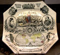 Earthenware plate transfer-printed with scenes for Queen Victoria's golden jubilee made in Staffordshire at British Museum. London, United Kingdom.