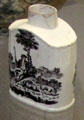Transfer printed creamware tea caddy by Wedgwood from Staffordshire at British Museum. London, United Kingdom.