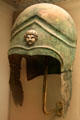 Attic type bronze helmet with satyr's head prob. Athens at British Museum. London, United Kingdom.