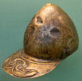 Celtic culture copper alloy helmet found northern Britain at British Museum. London, United Kingdom.