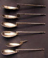 Early Byzantine pear-shaped silver spoons made in Constantinople found in Lampsacus Treasure at British Museum. London, United Kingdom.