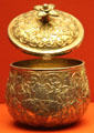 Carolingian gilded silver pyx with lid said to be found in Spain at British Museum. London, United Kingdom.