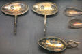 Roman era silver spoons with bird neck handles found in Hoxne Treasure at British Museum. London, United Kingdom.
