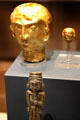 Gold votive heads found in Oxus River Treasure, Tajikistan at British Museum. London, United Kingdom.