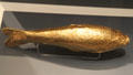 Gold Achaemenid culture vessel in form of Turkestan barbell fish found in Oxus River Treasure, Tajikistan at British Museum. London, United Kingdom.