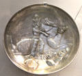 Sasanian Empire silver plate showing Shapur killing deer from Iran at British Museum. London, United Kingdom.