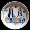 King William III & Queen Mary II painted earthenware plate at National Portrait Gallery. London, United Kingdom