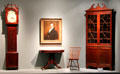 Early American tall clock, card table, & corner cabinet, portrait at Mobile Museum of Art. Mobile, AL.